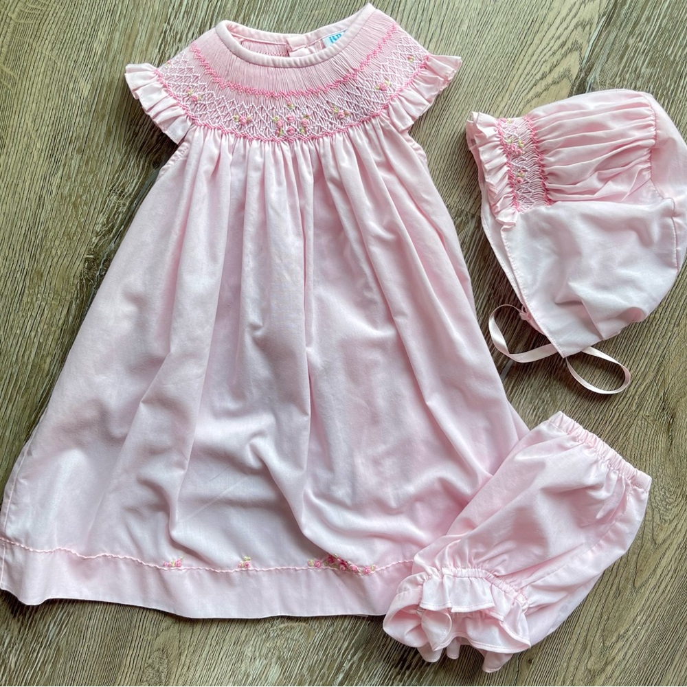 Luli & Me Pink Smocked Dress Set